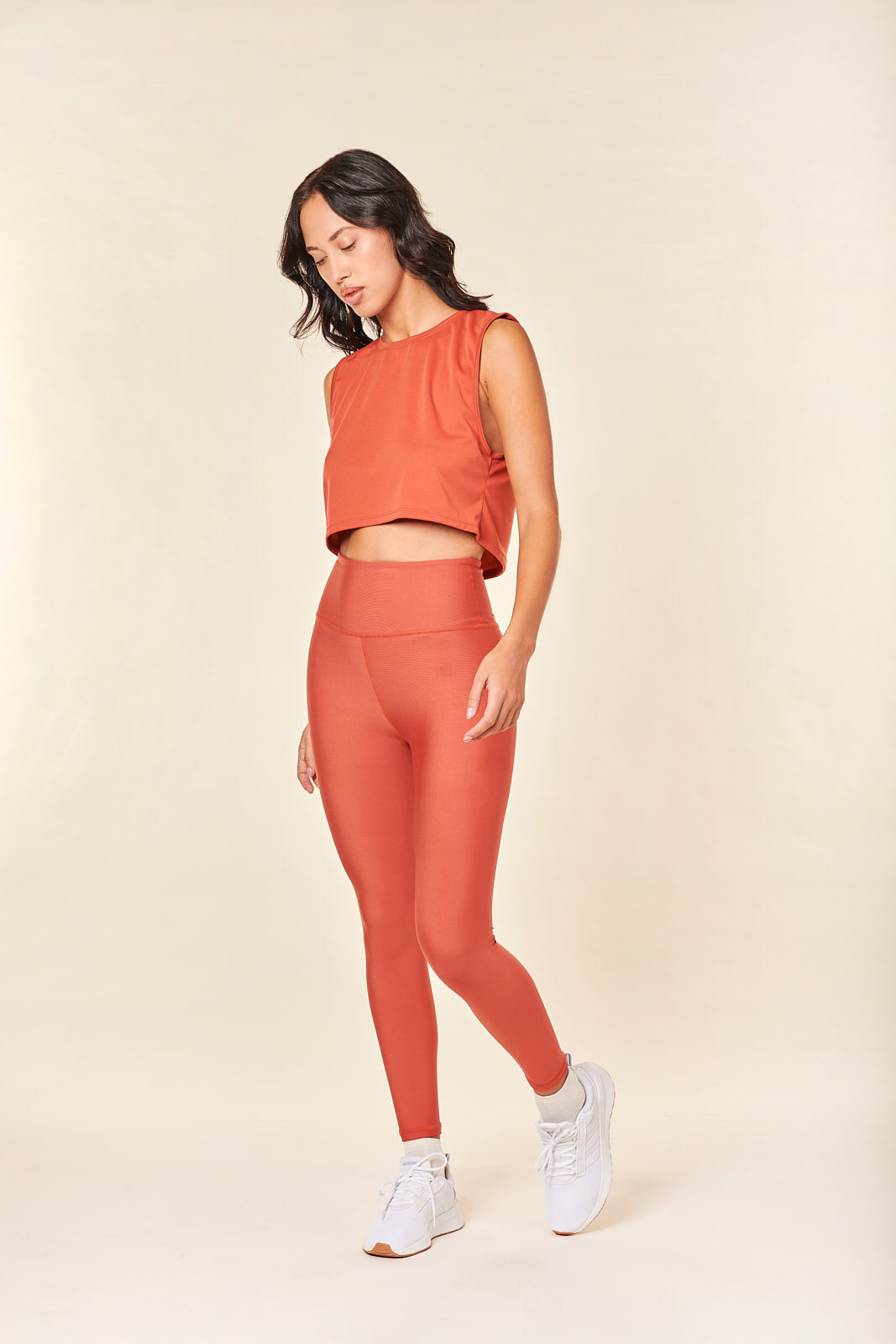 over-time recycled poly muscle tank in hotsauce