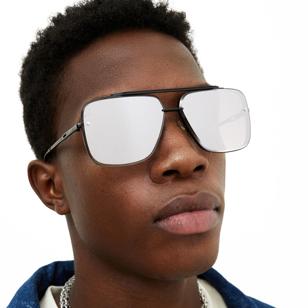 bella - chrome black oversized squared aviators