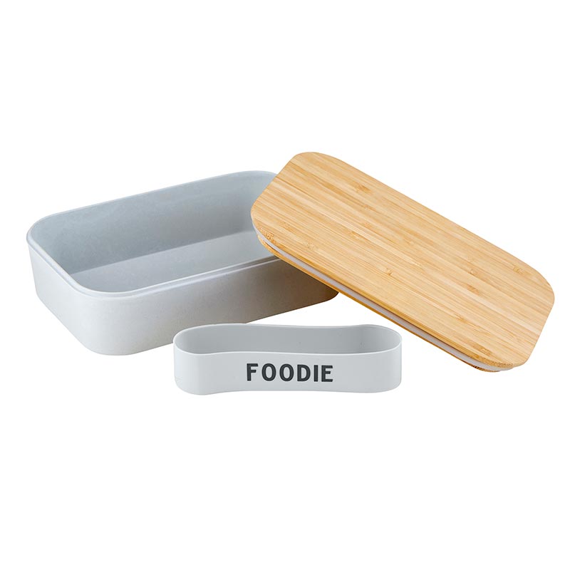 foodie bamboo lunch box in blue-gray | eco-friendly and sustainable | 7.5" x 5" x 2"