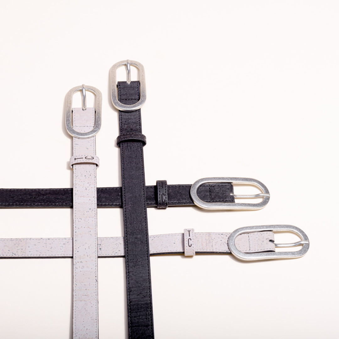vegan cork leather women's belt (gray)