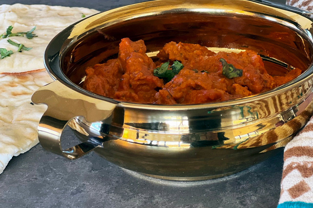 indian handi serving bowl - brass colored stainless steel