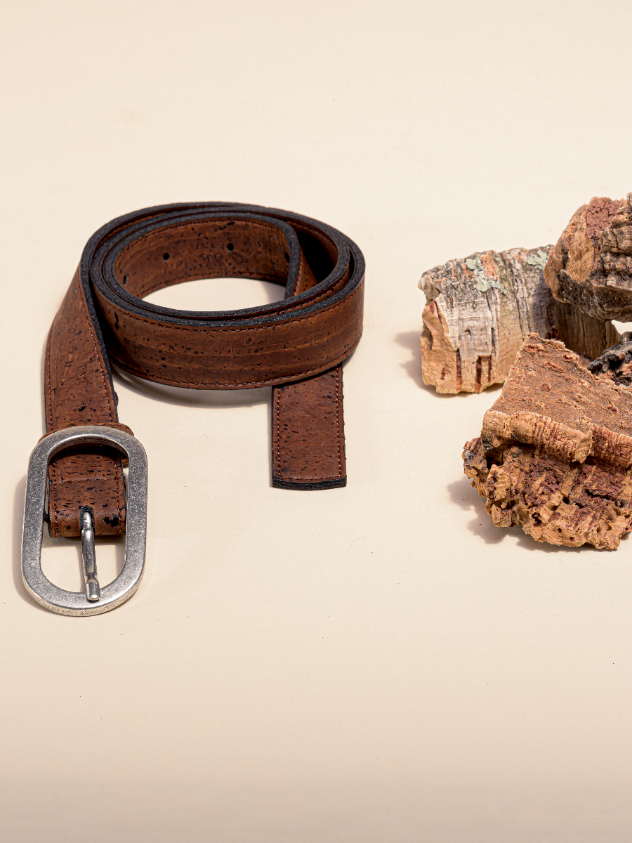 vegan cork leather women's belt (brown)