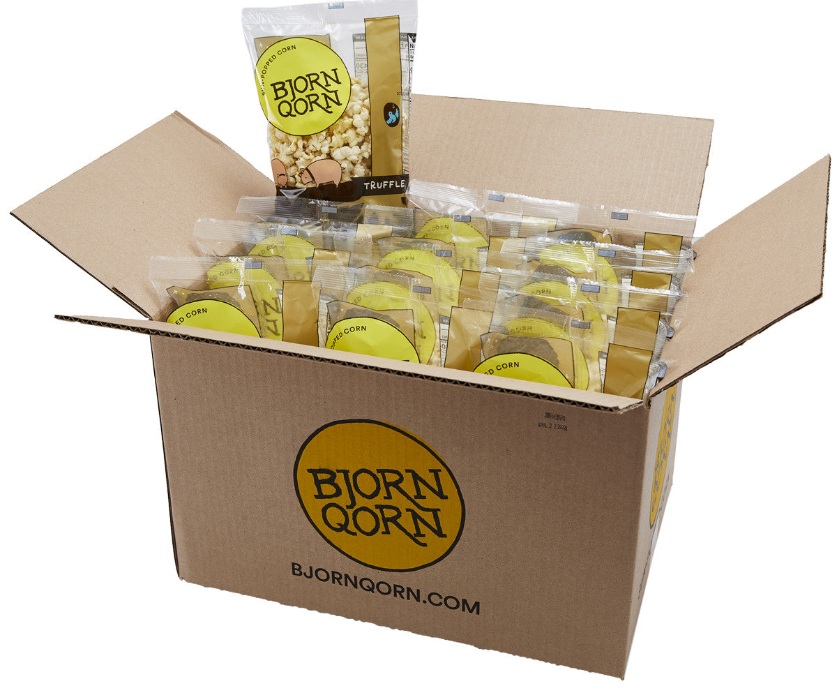 bjorn qorn earth (truffle) popcorn bags - 12-pack x 3oz bag