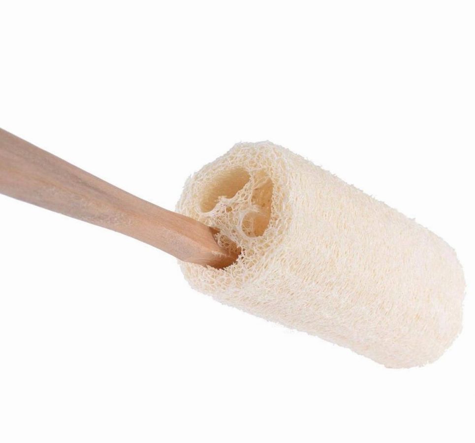natural loofah bath brush w/long handle