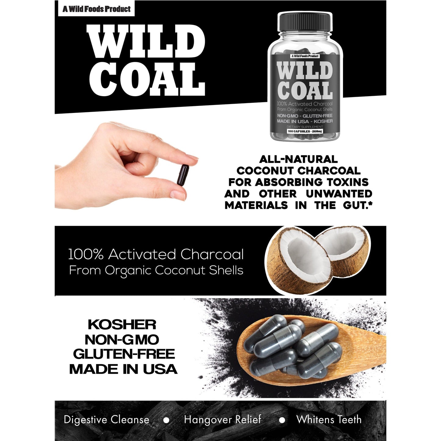 activated charcoal capsules, 120ct case of 12