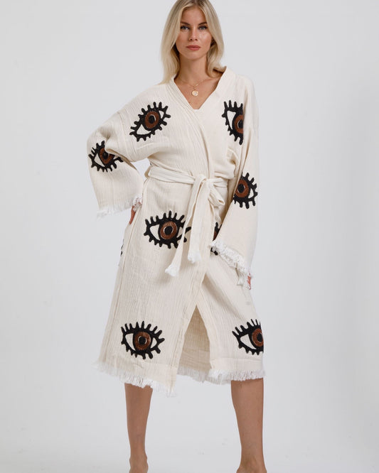 Brown Eye  Kimono Robe, Lounge Wear, Beach Wear, Morning Gown, Dressing Robe, House Gown
