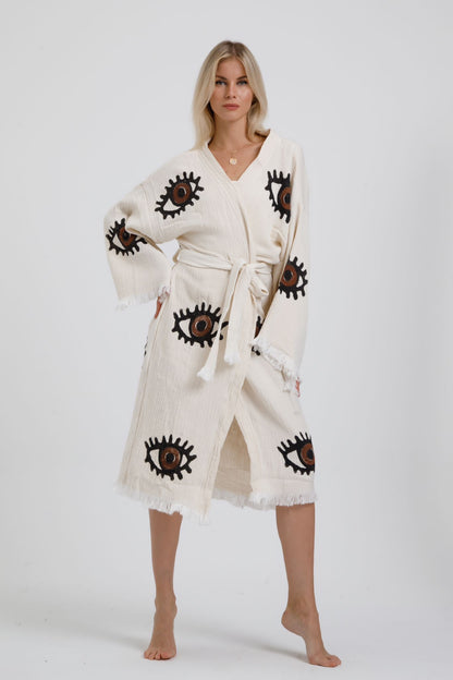 Brown Eye  Kimono Robe, Lounge Wear, Beach Wear, Morning Gown, Dressing Robe, House Gown
