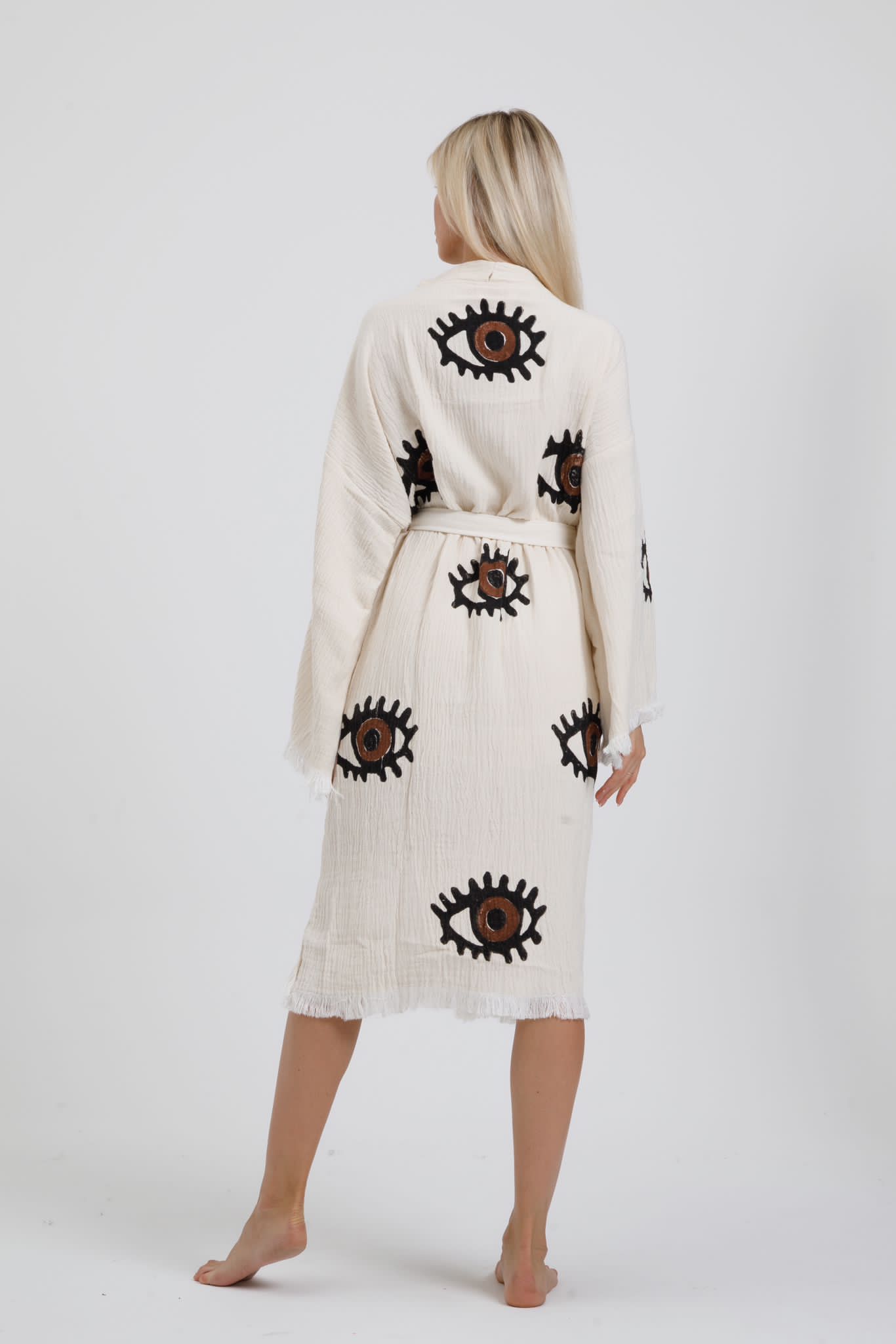 brown eye  kimono robe, lounge wear, beach wear, morning gown, dressing robe, house gown