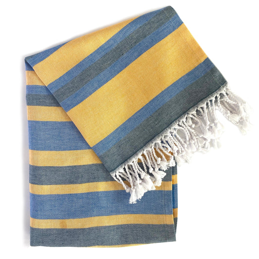 Samara Blue & Yellow Turkish Towel by Eco Hilana