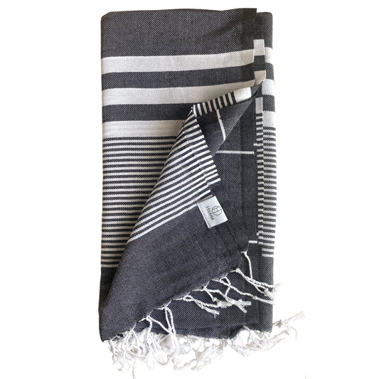 Martinica Hand-loomed Sustainable Turkish Towel -Black by Eco Hilana