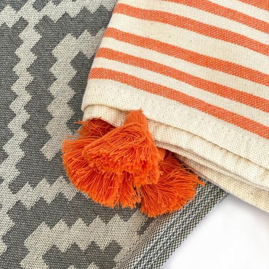 Merida Gray - Orange Turkish Towel / Blanket by Eco Hilana