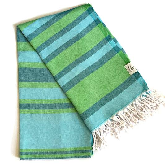 Samara Striped Sustainable Turkish Towel  Green by Eco Hilana