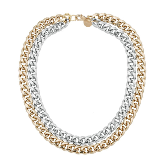 TWO-TONED DOUBLE CURB CHAIN NECKLACE by eklexic