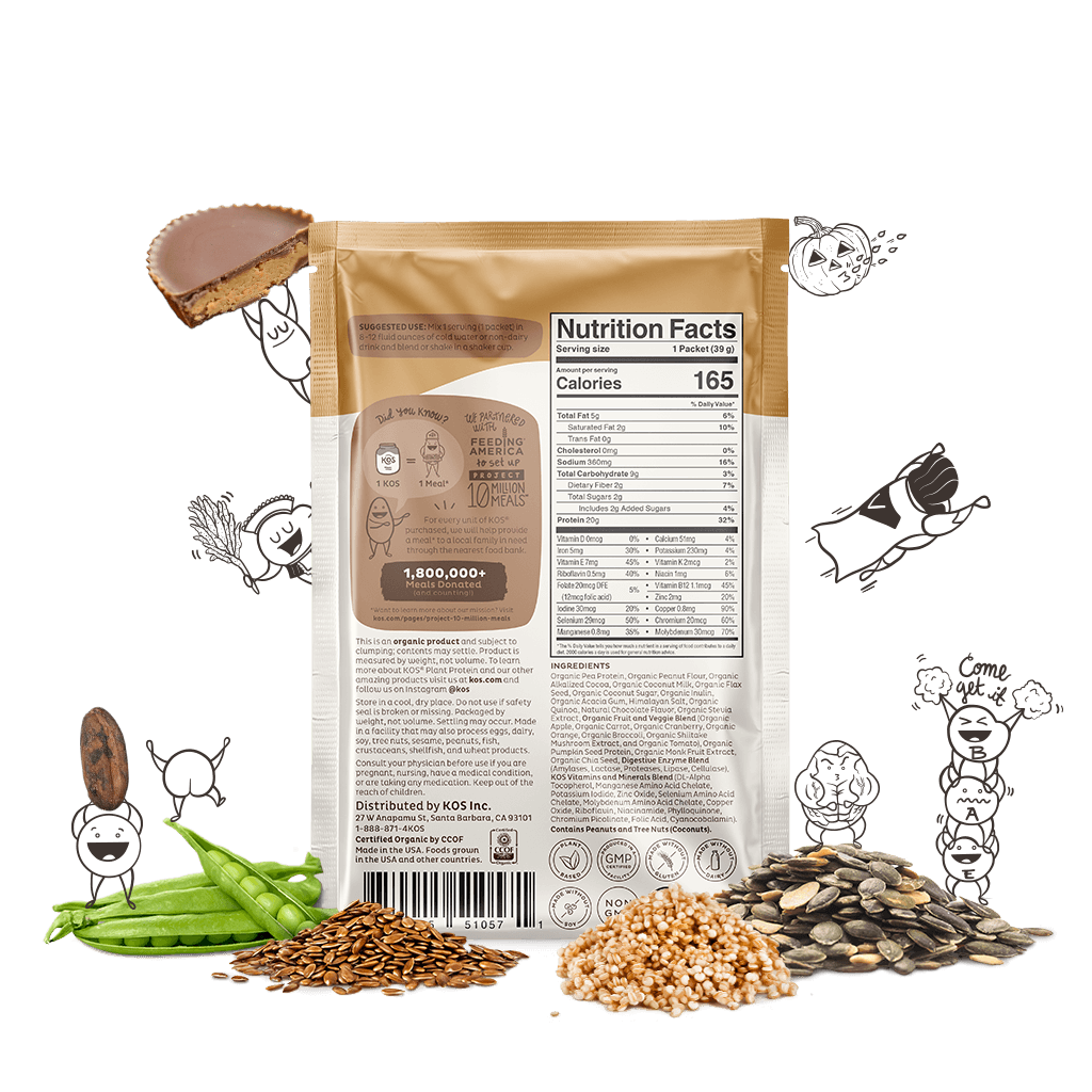 kos organic plant protein - chocolate peanut butter - single serving