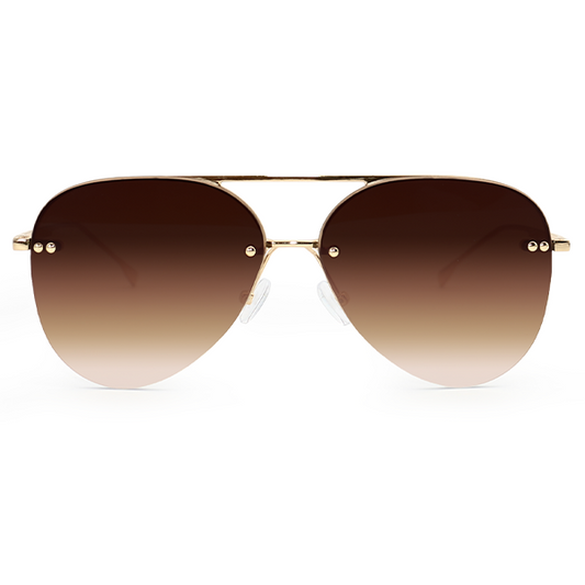 Smaller Megan 2 - Faded Brown Metal Aviator Sunglasses