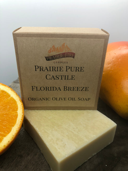 Florida Breeze Real Castile Organic Olive Oil Soap for Sensitive Skin - Dye Free - 100% Certified Organic Extra Virgin Olive Oil by Prairie Fire Tallow, Candles, and Lavender