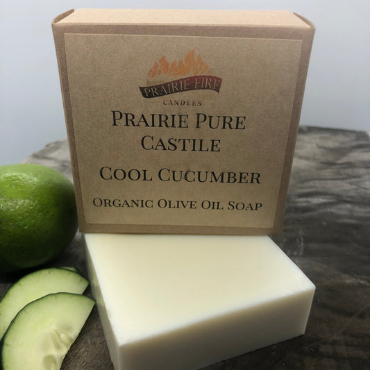 Cool Cucumber Real Castile Organic Olive Oil Soap for Sensitive Skin - Dye Free - 100% Certified Organic Extra Virgin Olive Oil by Prairie Fire Tallow, Candles, and Lavender