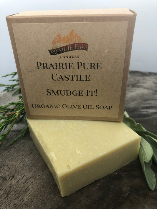 Smudge it! Real Castile Organic Olive Oil Soap for Sensitive Skin - Dye Free - 100% Certified Organic Extra Virgin Olive Oil by Prairie Fire Tallow, Candles, and Lavender