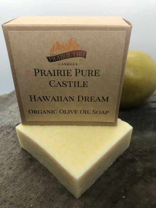 Hawaiian Dream Real Castile Organic Olive Oil Soap for Sensitive Skin - Dye Free - 100% Certified Organic Extra Virgin Olive Oil by Prairie Fire Tallow, Candles, and Lavender