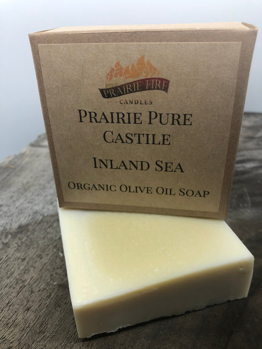 Inland Sea Real Castile Organic Olive Oil Soap for Sensitive Skin - Dye Free - 100% Certified Organic Extra Virgin Olive Oil by Prairie Fire Tallow, Candles, and Lavender