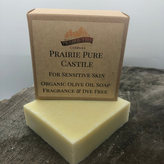 Pure Real  Castile Organic Olive Oil Soap for Sensitive Skin - Fragrance Free and Dye Free - 100% Certified Organic Extra Virgin Olive Oil by Prairie Fire Tallow, Candles, and Lavender