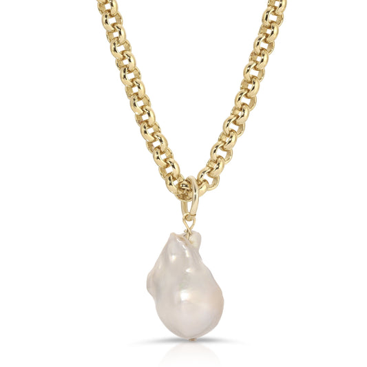 Micro Royal Chain with XL Baroque Pearl Pendant Necklace