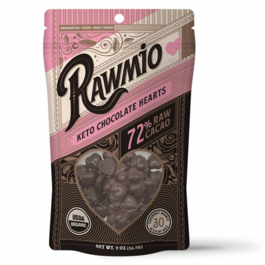 Rawmio Raw Organic Keto Chocolate Hearts, Mini Heart Chocolates - 18 Bags x 2oz by Farm2Me