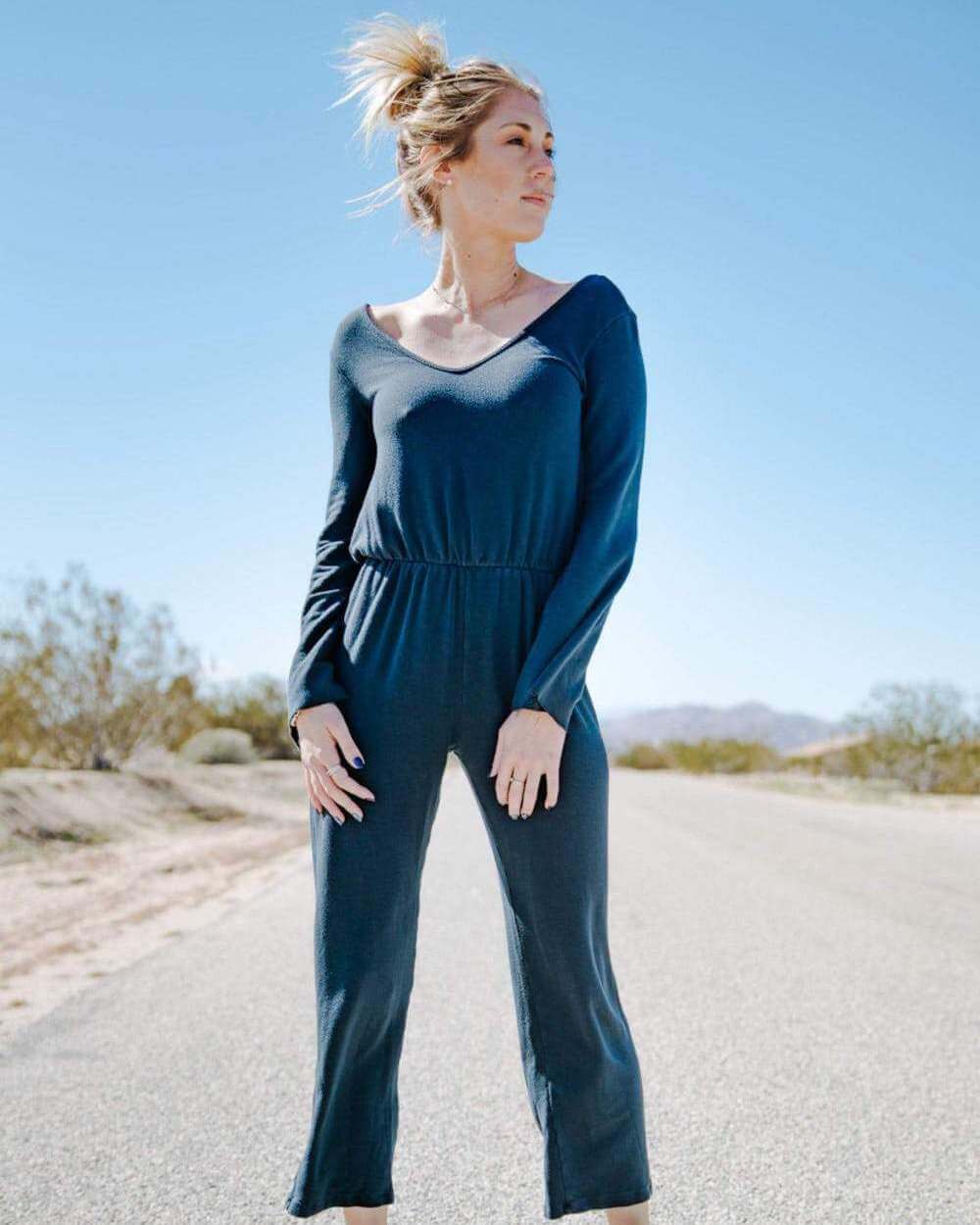 long sleeve jumpsuit with drop back